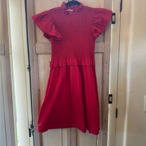 Sunday Bright Red Smocked Ruffle Dress